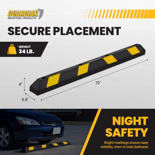 Guardian Parking Stop, Rubber Stopper and Curb with Mounting Holes, 6 Ft, Black/Yellow - Highly Visible Accessory for Car and Passenger Safety - Ideal for Job Sites, Driveways, and Garages