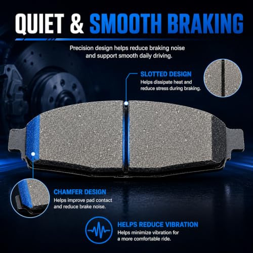 D2173 D2174 Front Rear Ceramic Brake Pads With Clips For Chevrolet Silverado 1500 2019-2022,Suburban 2021-2022,Tahoe 2021-2023,Cadillac Escalade/ESV 2021-2022,GMC Sierra 1500 2019-2022,Yukon 2021-2023