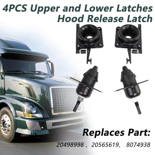 VKVXCLON 4PCS Upper and Lower Latches & Hood Release Latch, Compatible with Volvo VN VNL Latches (2004-2018), for 20498998 8074938 20565619, for Driver and Passenger Side