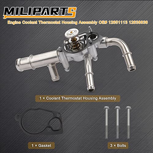 MILIPARTS Coolant Thermostat Housing Assembly Fit for 2010 2011-2017 Chevy Buick Allure LaCross GMC Equinox Impala Malibu Terrain Cadillac SRX XTS Pontiac G6 Torrent 2009 Saturn Aura Vue 3.0L 3.6L