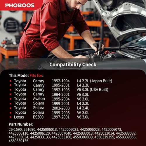 PHOBOOS Hydraulic Power Steering Rack and Pinion Assembly Compatible with Toyota Camry 1992-2001, Avalon 1995-2004, Solara 1999-2003 & Lexus ES300 1997-2001, 2.2/2.4/3.0L, New Unit, Ref. 26-1690