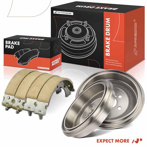 A-Premium 11.18 inch (284mm) Rear Brake Drums + Ceramic Shoes Set Compatible with Select Toyota Models - Corolla 2009-2019, 6-PC Set