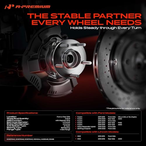 A-Premium Front Wheel Bearing and Hub Assembly with 5-Lug Compatible with Ford and Lincoln Models - Fusion 2013-2020, MKZ 2013-2016, Police Responder Hybrid 2019-2020, SSV Plug-In Hybrid 2019-2020