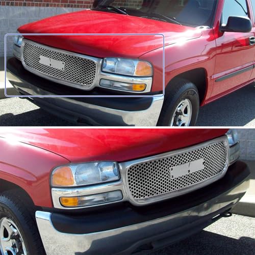 Spec-D Tuning Upper Round Hole Mesh Hood Grill Grille Chrome Compatible with 2000-2006 GMC Yukon Xl