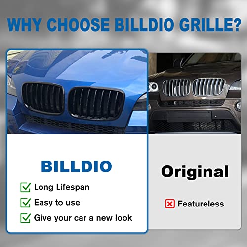 BILLDIO Front Grille For 2007-2014 BMW X5 E70 X6 E71，ABS Gloss Black Kidney Grill