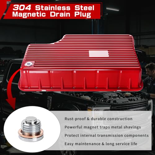 328052010 Heavy Duty Aluminum 6R140 Transmission Deep Pan with Filter and Gasket Compatible with Ford F250 F350 F450 F550 2011-2019 (Red)