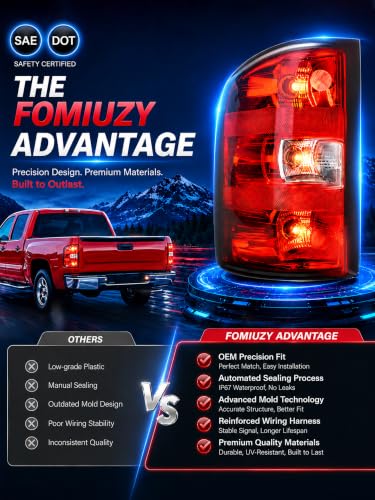 FOMIUZY Tail Lights Assembly Fit 07-13 Chevy Silverado 1500 2007 2008 2009 2010 2011 2012 2013 2014 Chevrolet 2500 3500 HD 2500HD 3500HD Rear Brake Back Taillight Cover Left Driver Right Passenger