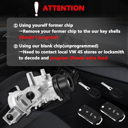 ZAIGANMA 1K0905851B Ignition Switch Lock Cylinder with Key for MK6 2006-2008 2009-2019 VW Jetta Passat, 2004-2007 2010 2011 Golf EO Rabbit Tiguan Ignition Starter Switch, Replace 1K0905841 1K0905865