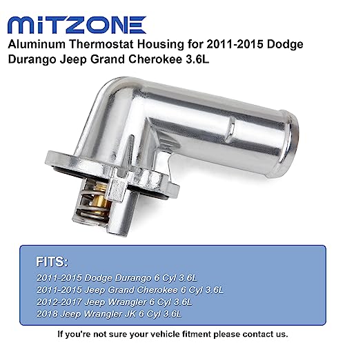 MITZONE Upgrade Aluminum Thermostat Housing Assembly Compatible with Dodge Durango Grand Cherokee 2011-2015 Wrangler JK 2012-2018 Replace 902-852 5184651AG 5184651AH