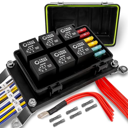 True Mods Waterproof 12V Fuse Relay Box Block Kit w/Pre-Wired Harness [12 & 16AWG] 6 Gang Bosch Style 5Pin 30A/40A Universal Relay & Fuse Panel for DC Auto Automotive Vehicle Car Marine Boat Jeep UTV