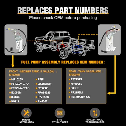 Nilight Front Rear Fuel Pump Assembly SP2005H SP2007H Compatible with Ford F Super Duty F150 F250 F350 1992 1993 1994 1995 1996 1997 Automotive Replacement Electric Fuel Pumps Module Assembly