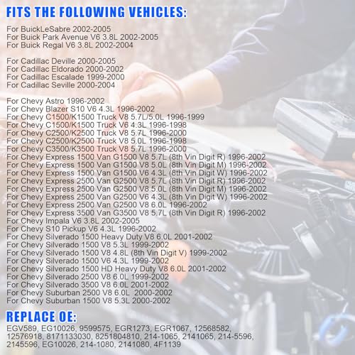 EGV589 EGR Valve For Chevy 1500 Astro Blazer Impala Express Silverado Tahoe, For Cadillac Escalade, For GMC K1500 Savana Sierra Yukon, For Buick LeSabre Regal, For Isuzu, For Pontiac, OE: EGR1273