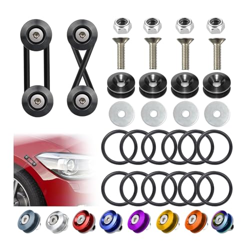 BFXM Universal Bumper Clips, Front Rear Bumper Quick Release Kit, Bumper Holders for Cars (4 Black Bumper Quick Release Tabs and 12 Customized O-Rings)