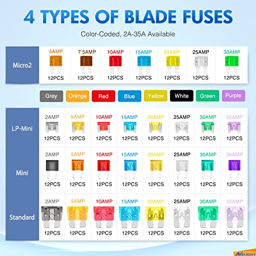 Nilight 372 PCS Car Fuses Assortment Kit Standard Mini LP Micro2 Blade Replacement Fuse ATO ATC APS ATS APR 2A 5A 7.5A 10A 15A 20A 25A 30A 35A for Cars Trucks RVs