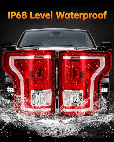 OKLPF Rear Brake Tail Light Compatible With 2015 2016 2017 Ford F150 F-150 Replace FL3Z-13405-A FL3Z-13404-A,Replacement Red Taillight Assembly,Included Bulbs,Driver and Passenger Side