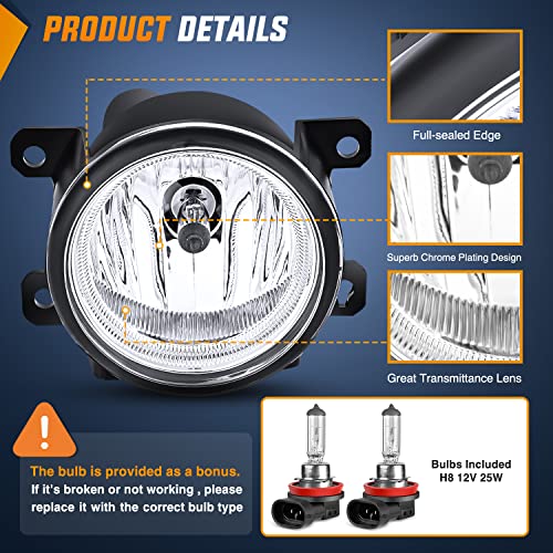 Nilight Fog Lights Assembly Compatible with Honda Civic Sedan Fog Light Assembly 2013 2014 2015 2016 2017 2018 2019 2020 2021 Civic 2015-2020 Fit 2019-2020 HRV
