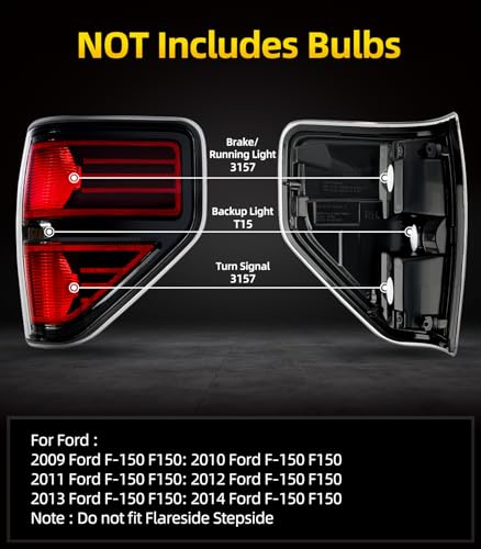 OKLPF Rear Brake Tail Light Compatible With 2009 2010 2011 2012 2013 2014 Ford F150 F-150,Replace Red Taillight Assembly Red Smoked Tail light,Included A Luxurious Box,Driver and Passenger Side