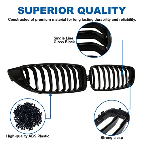 BILLDIO 4 Series F32 Front Kidney Grille ABS Single Slats Gloss Black 2Pcs