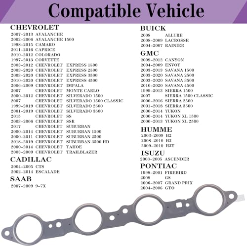 12617944 for Chevy Silverado 1500 2500 Sierra LS Exhaust Manifold Gasket&Bolts,LS header gasket LS1 LS2 LS3 LS6 LQ4 LQ9 Layer Steel GM Gasket Suburban 12558573 12600530 12620947 4.8 5.3 5.7 6.0 6.2