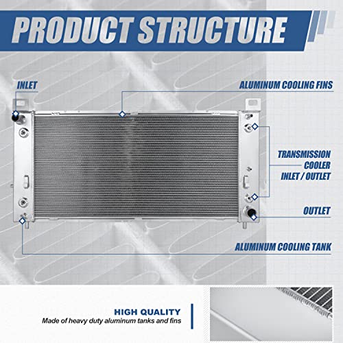 Auto Dynasty Radiator Compatible with 1999-2014 Cadillac Escalade Chevy Silverado Suburban GMC Sierra Yukon H2 4.8L 5.3L 6.0L 6.2L, 34 Inches Core 3-Row Cooling Radiator, Full Aluminum