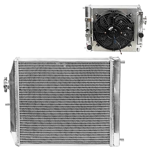 2-Row Full Aluminum Racing Radiator w/ 12V Fan Shroud Replacement for 1992-2000 Honda Civic EH EJ 1993-1997 Del Sol EG MT 1994-2001 Acura Integra DB DC