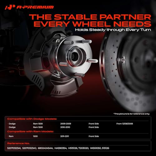 A-Premium 2 x Front Wheel Bearing and Hub Assembly with ABS & 5-Lug Compatible with Ram 1500 2011 & Dodge Ram 1500 2009-2010