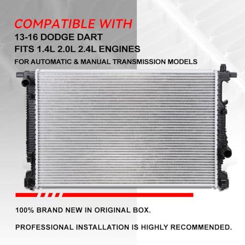 Auto Dynasty Radiator Compatible with 2013-2016 Dodge Dart 1.4L 2.0L 2.4L AT MT, DPI 13323 Factory Style 1-Row Cooling Radiator, Aluminum Core