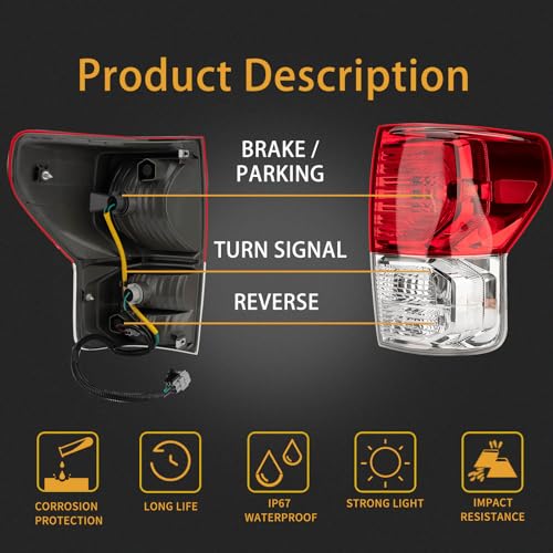 Tail Light Assembly Compatible With 2010-2013 Toyota Tundra Right Passenger Side Rear Brake Lamps Wiring Harness Replaces# 815600C070 815500C090 815600C090 TO2800165 TO2800183