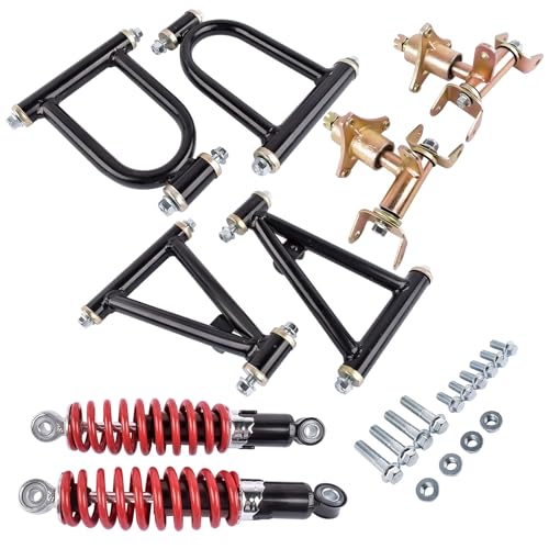 Flynsu 11'' Front Suspension Shock Swing Arm Full Kit Upper Lower Steering Knuckle Spindle Kit Replacement for DIY ATV Quad Bike Buggy Go Kart Parts