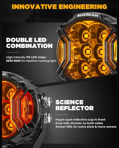 Auxbeam V-Ultra Series 3-Inch Amber Fog Light Pods Offroad Lights 2-Pack