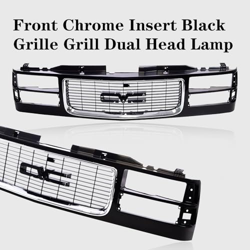 CarPartsDepot Front Grille Grill Chrome Opening Compatible With 1994-2000 GMC C/K 1500 2500 3500 Sierra Yukon GM1200392 12388709 With Dual Headlight Holes