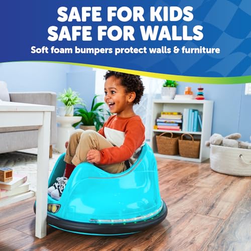 Flybar FunPark 6V Bumper Car – 360° Electric Ride-On Toy with LED Lights, Safety Seat Belt, Soft Bumpers – Indoor & Outdoor Bumper Car for Kids Ages 1.5-4 Years, Supports Up to 66 lbs (No Remote)
