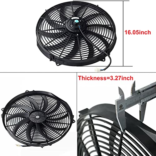 BLACKHORSE-RACING 16" 16 inch Electric Radiator Fan High 3000 + CFM Thermostat Wiring Switch Relay Kit Black