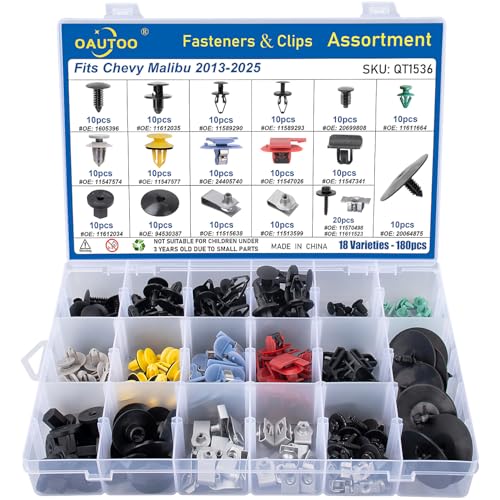 OAUTOO 180pcs fits Chevy Malibu 2013-2025 Auto Body Interior and Exterior Retainer Fastener Clip Assortment