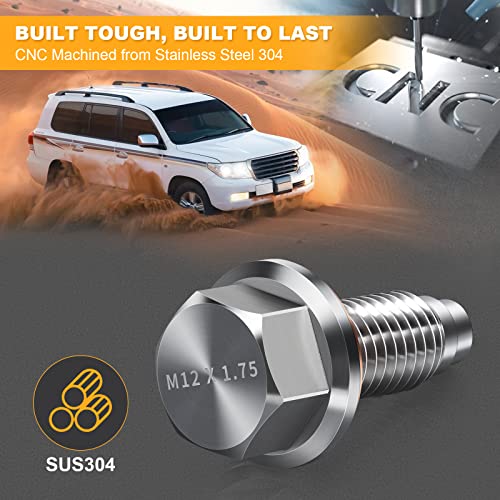 OxyGenie M12 x1.75 Magnetic Oil Drain Plug Stainless Steel with Red Copper Washer Gaskets Replacement for Chevrolet, GMC, Buick and Cadillac