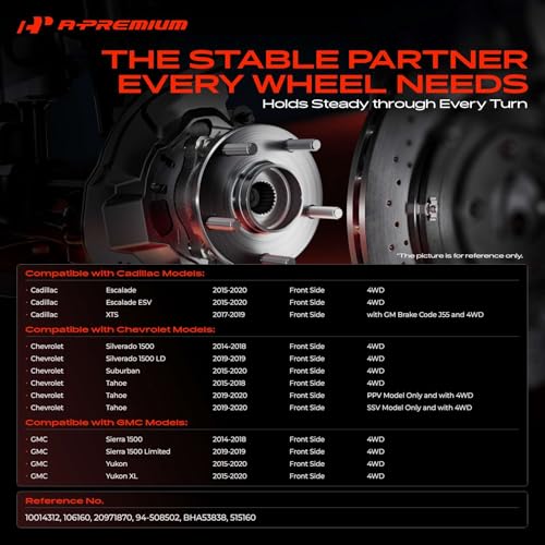 A-Premium 2 x Front Wheel Bearing and Hub Assembly for Chevy GMC Cadillac - Silverado 1500, Sierra 1500, Suburban, Yukon, Escalade, XTS, 4WD Only & with ABS & 6-Lug