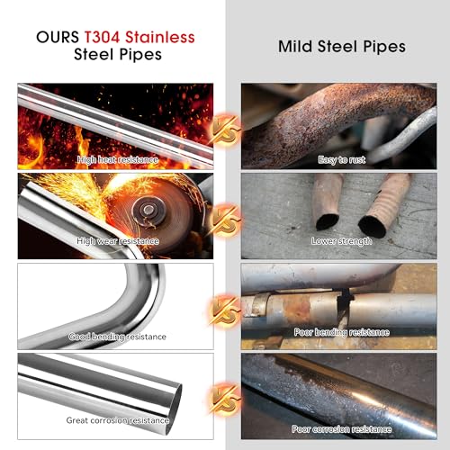 Richeer 3 inch O.D. T304 Stainless Steel DIY Custom Exhaust Tubing Mandrel Bend Exhaust Pipe Straight & U-bend Kit, Polished Surface,Universal Fit (Set of 8)