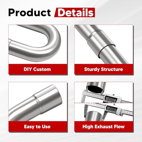 VONLX 8pcs 2.5-Inch Mild Steel Exhaust Pipe Kit, 16-Gauge Piping Walls, Custom Exhaust Pipe Kit Sets Tubing Mandrel Bend Pipe Straight & U-Bend, Universal Fit