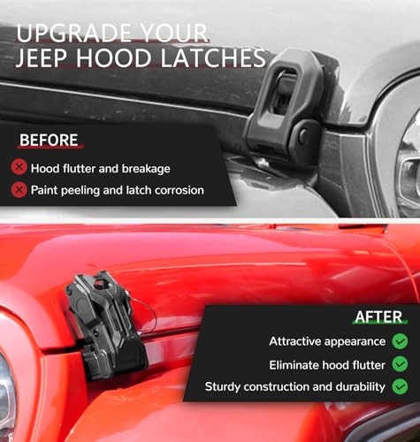 Upgraded Jeep Hood Latches with Keys, Hood Latch for 2018-2026 Jeep Wrangler JL JLU 4XE Jeep Gladiator JT, Anti-Theft Hood Lock Catch Latches Accessories, Off-Road Modified Style, 1 Pair (Not for JK)