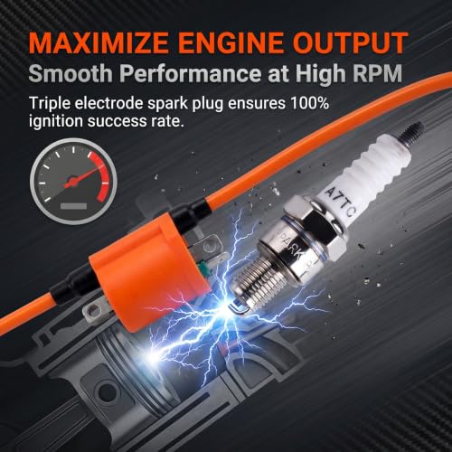 ekurfos 2 PCS High Performance Racing Coil and Spark Plug, GY6 50cc 150cc 125cc 4-stroke Engine Ignition Coil, Moped Parts Fits for ATVs Scooters Karts Scooters (Orange)