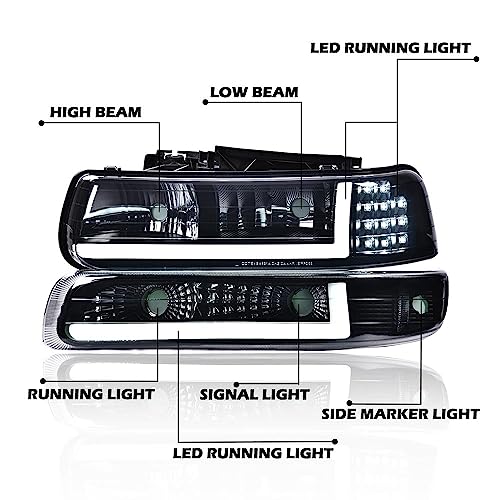 G-PLUS LED DRL Headlights Assembly Fit Chevy Silverado 1500 2500 1999-2002