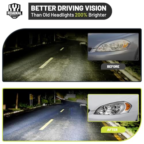 ROADEAL Headlights W/Bulbs for 2006-2013 Chevy Impala, 2006-2007 Chevy Monte Carlo, 2014-2016 Impala Limited Halogen Headlamp Replacement Driver & Passenger Side
