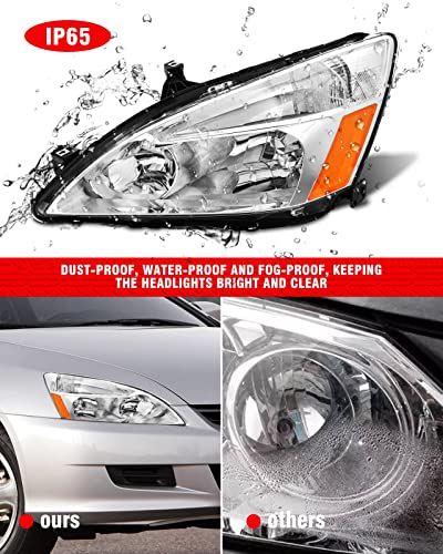 ADCARLIGHTS 2003 2004 2005 2006 2007 Accord Headlight Assembly for 2003-2007 Honda Accord 2/4dr Clear Lens Chrome Housing with Amber Reflector Headlamp Replacement Left and Right Pair（W/O Bulbs）
