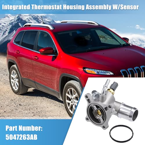 uxcell Engine Coolant Thermostat Housing Water Inlet Assembly for Chrysler 200 for Dodge Dart for Jeep Cherokee 2.4L No.5047772AB/5047263AB Integrated Thermostat Housing Assembly W/Sensor