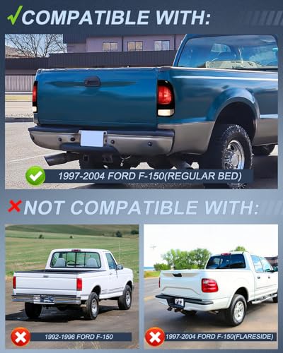 Nilight Taillight Assembly Compatible with 1997 1998 1999 2000 2001 2002 2003 2004 2005 2006 2007 Ford F150 Styleside F250 F350 F450 F550 Super Duty Smoke Rear Tail Light Lamp OE Style Pair