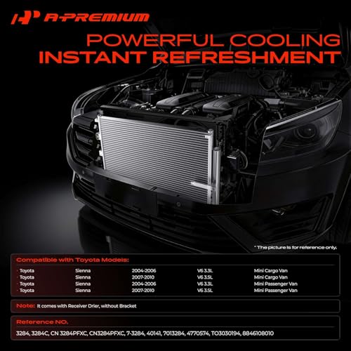 A-Premium Air Conditioning A/C Condenser Compatible with Sienna 2004-2006 V6 3.3L, Sienna 2007-2010 V6 3.5L, Mini Cargo Van, Mini Passenger Van