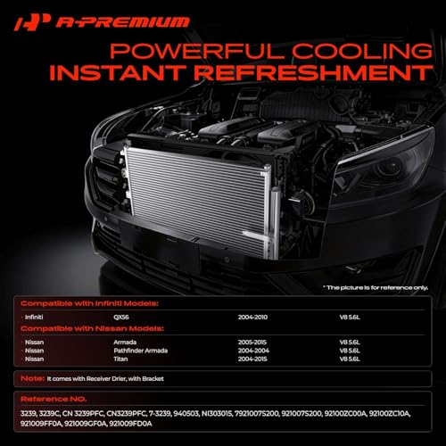 A-Premium Air Conditioning A/C Condenser Compatible with Nissan Titan 2004-2015, Armada 2005-2015, Pathfinder Armada & Infiniti QX56 2004-2010, V8 5.6L, Replace# 921007S200
