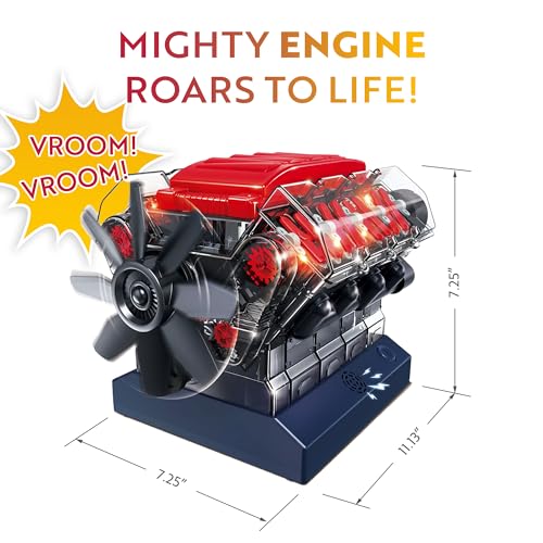 Playz V8 Combustion Engine Model Kit that Runs - Build Your Own STEM Mini V8 Model Engine Kit for Adults & Kids Age 12+, Visible V8 Mini Engine Kit that Works for Adult w/ 270 STEM Parts