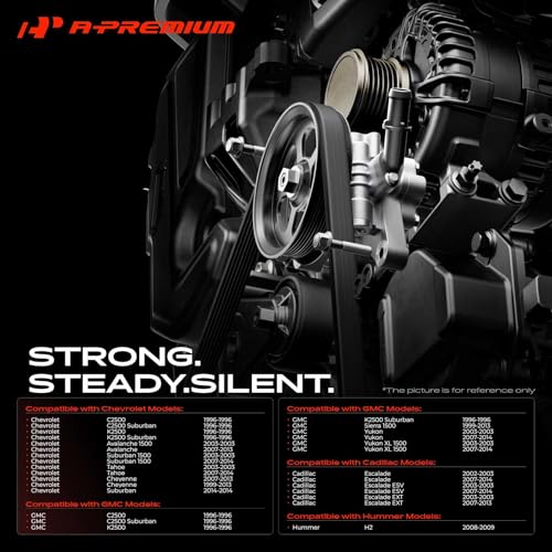 A-Premium Power Steering Pump, with Reservoir, Compatible with Chevrolet & GMC & Cadillac & Hummer - 1996-2014 - Silverado 1500, Suburban 1500, Escalade, Cheyenne, Avalanche 1500, Sierra 1500, Yukon