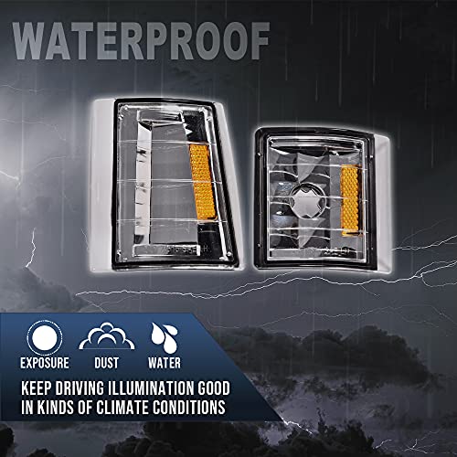 CNNELL Corner Signal Lights Side Marker Lamps Compatible with GMC 1994-1999 C1500 K1500 Yukon C2500 K2500 Suburban/1994-2000 C2500 C3500 K2500 K3500 4Pcs, Clear lens Chrome Housing Amber Reflector